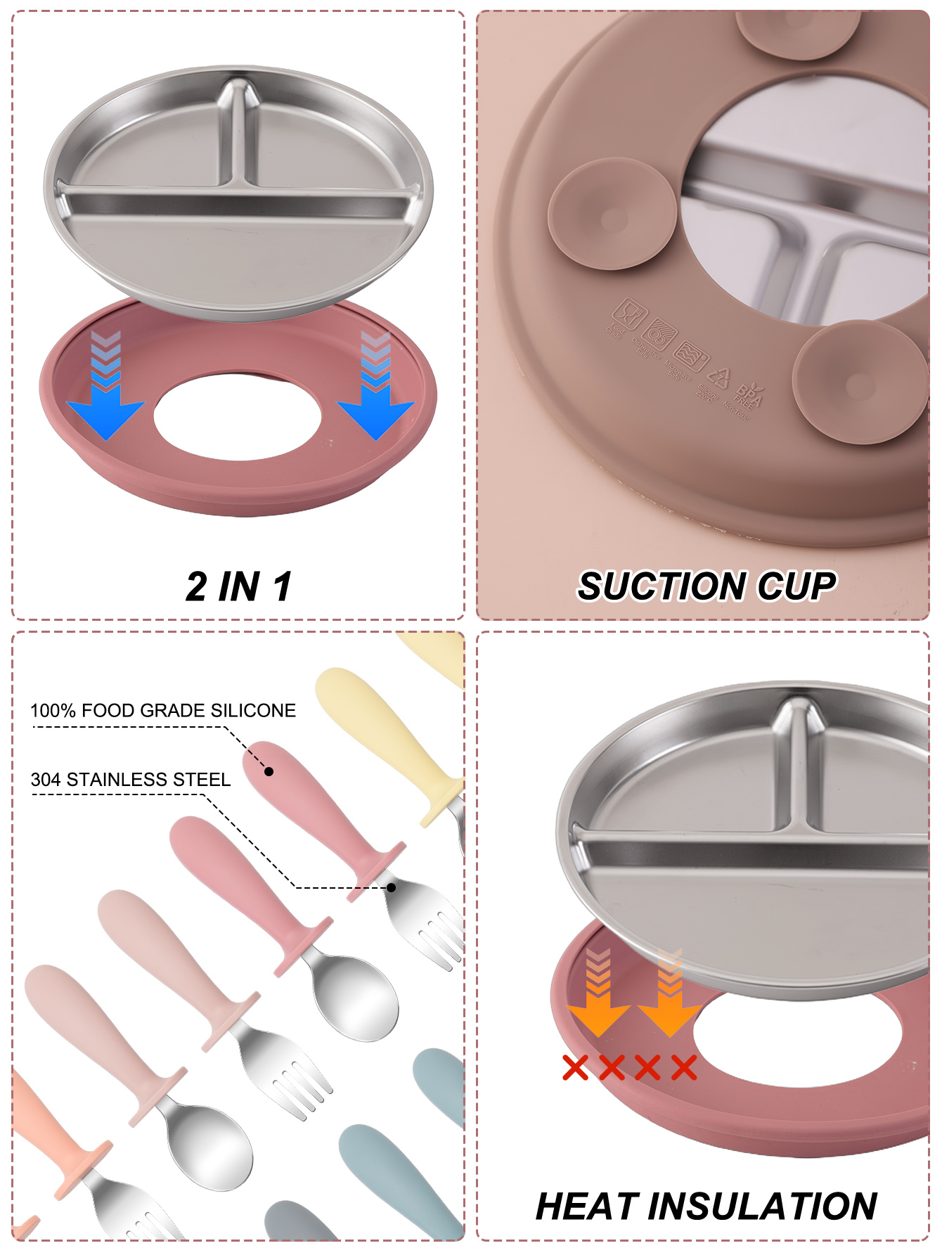 3PCS Stainless Steel Dishes Pl - Baby Food Menu 评论和价格